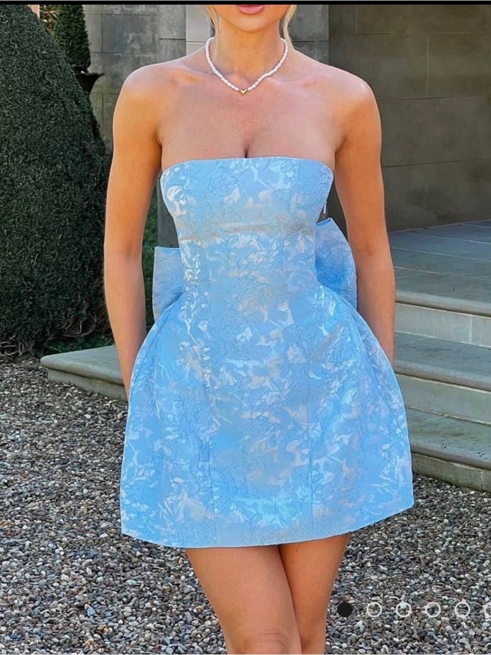 Strapless Floral Jacquard Mini Dress in Light Blue